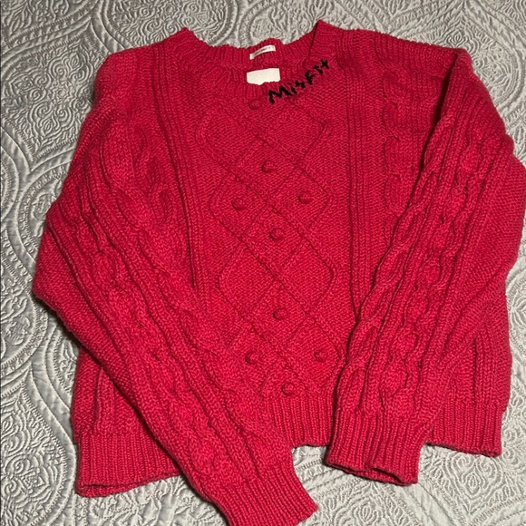 MOTHER Women's Magenta Cable Knit V-Neck Sweater - Picture 2 of 9